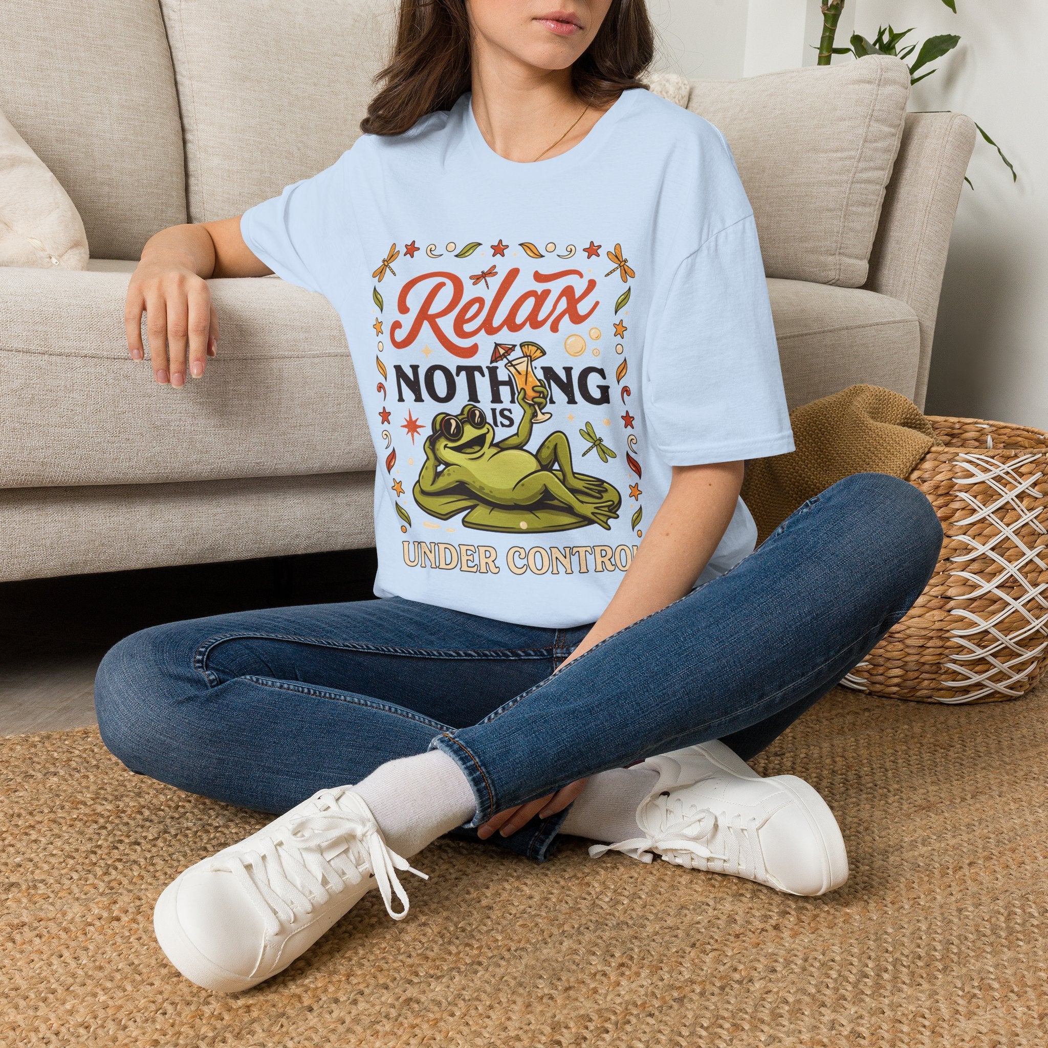 Frog, Relax Nothing Is Under Control Unisex T-Shirt Light Blue Unisex Adult T-shirt animal Globally Fulfilled