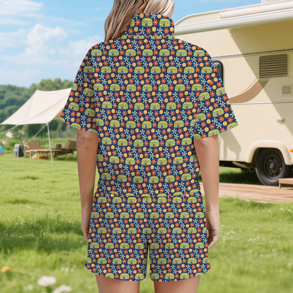 Hippie Caravan Women's Windbreaker Short Set Women's Windbreaker Short Set Printed Offshore Retro
