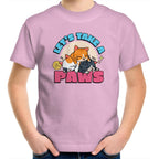 Let's Take A Paws, Cats - Kids Youth T-Shirt Pink Kids Youth T-shirt animal Printed In Australia