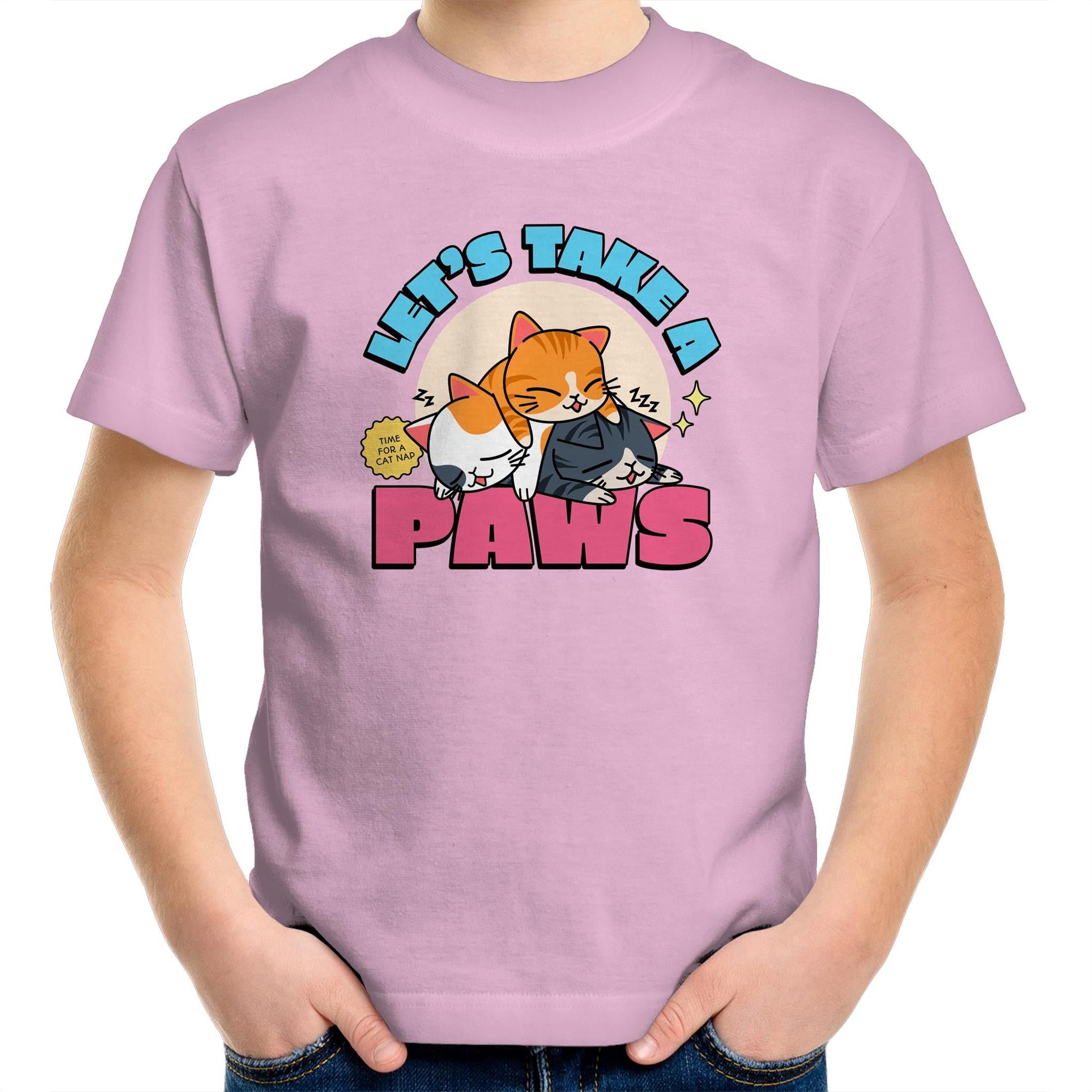 Let's Take A Paws, Cats - Kids Youth T-Shirt Pink Kids Youth T-shirt animal Printed In Australia