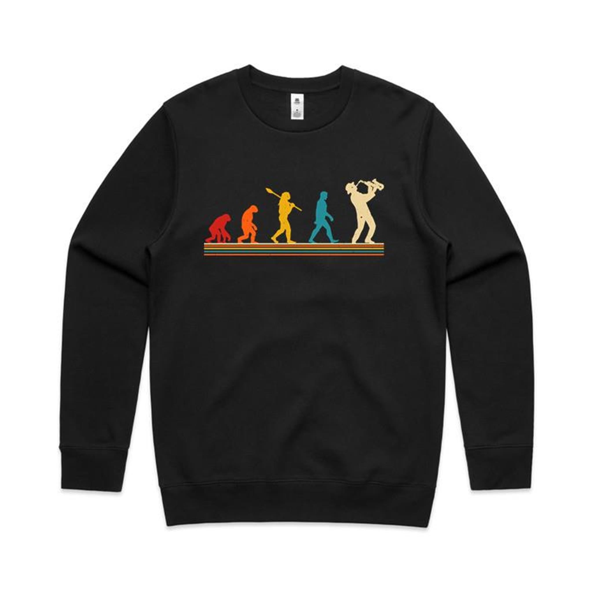 Saxophone Player Evolution - AS Colour Stencil Crew Sweatshirt Black Sweatshirt Music Printed In Australia