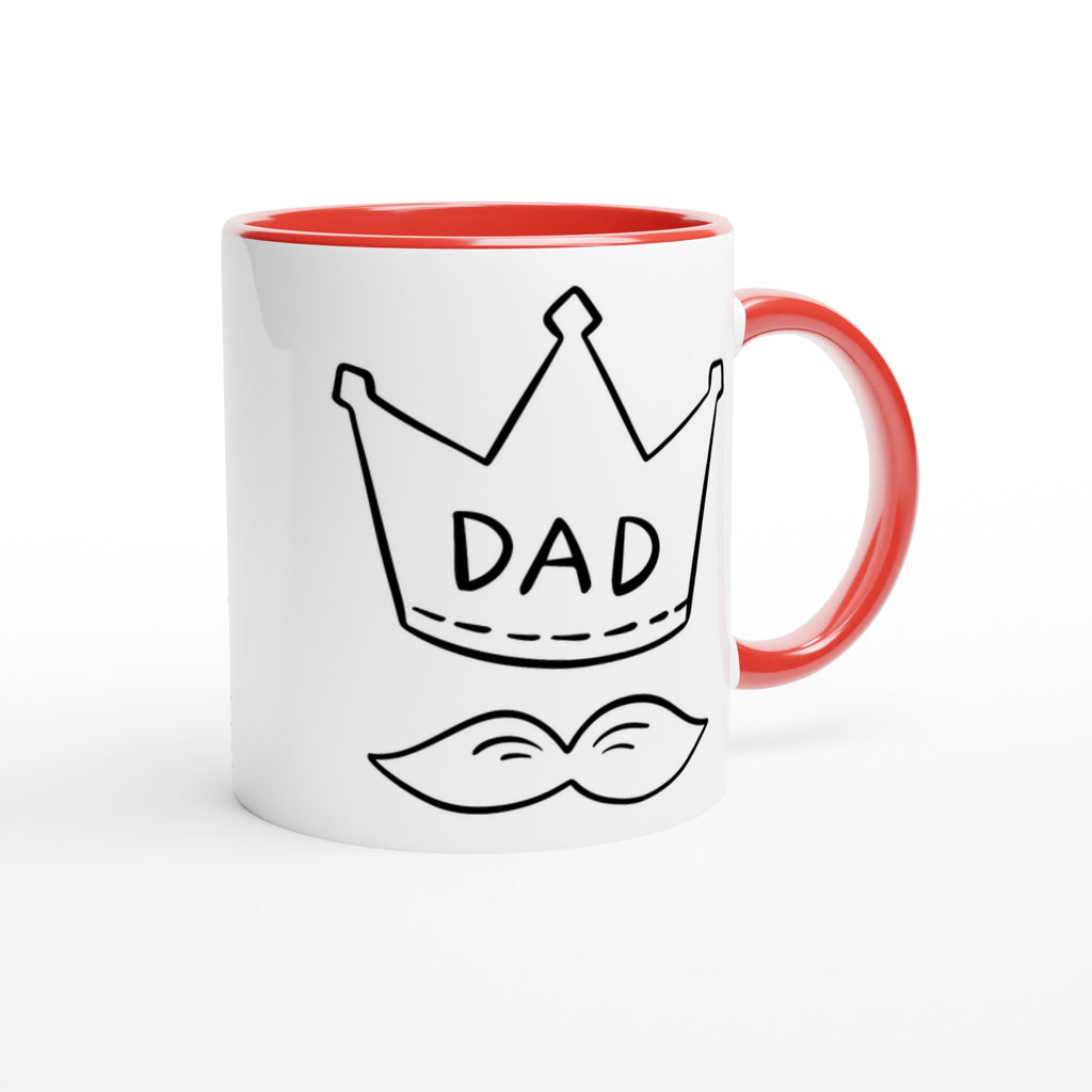 Dad Crown And Moustache - White 11oz Ceramic Mug with Colour Inside Colour 11oz Mug Dad Globally Fulfilled