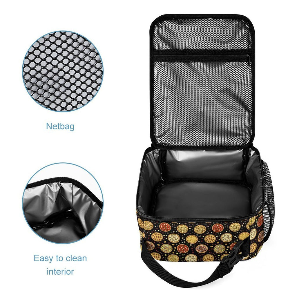 Round Pizzas On Black Backpack, Lunch Bag & Pencil Case Set