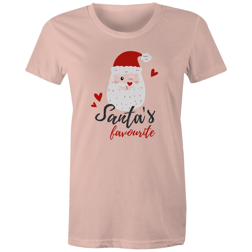 Santa's Favourite - Womens T-shirt Pale Pink Womens Christmas T-shirt Christmas Printed In Australia