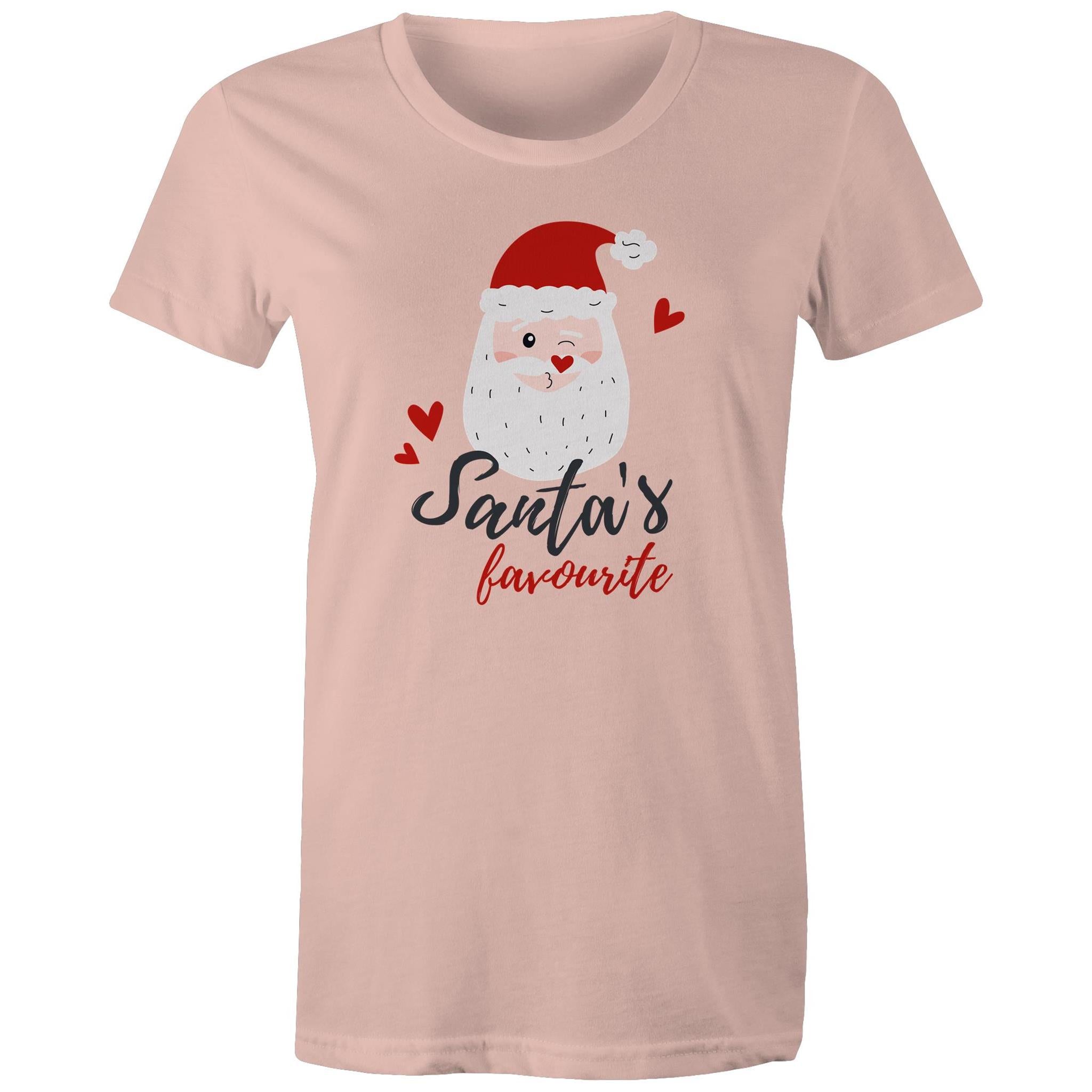 Santa's Favourite - Womens T-shirt Pale Pink Womens Christmas T-shirt Christmas Printed In Australia