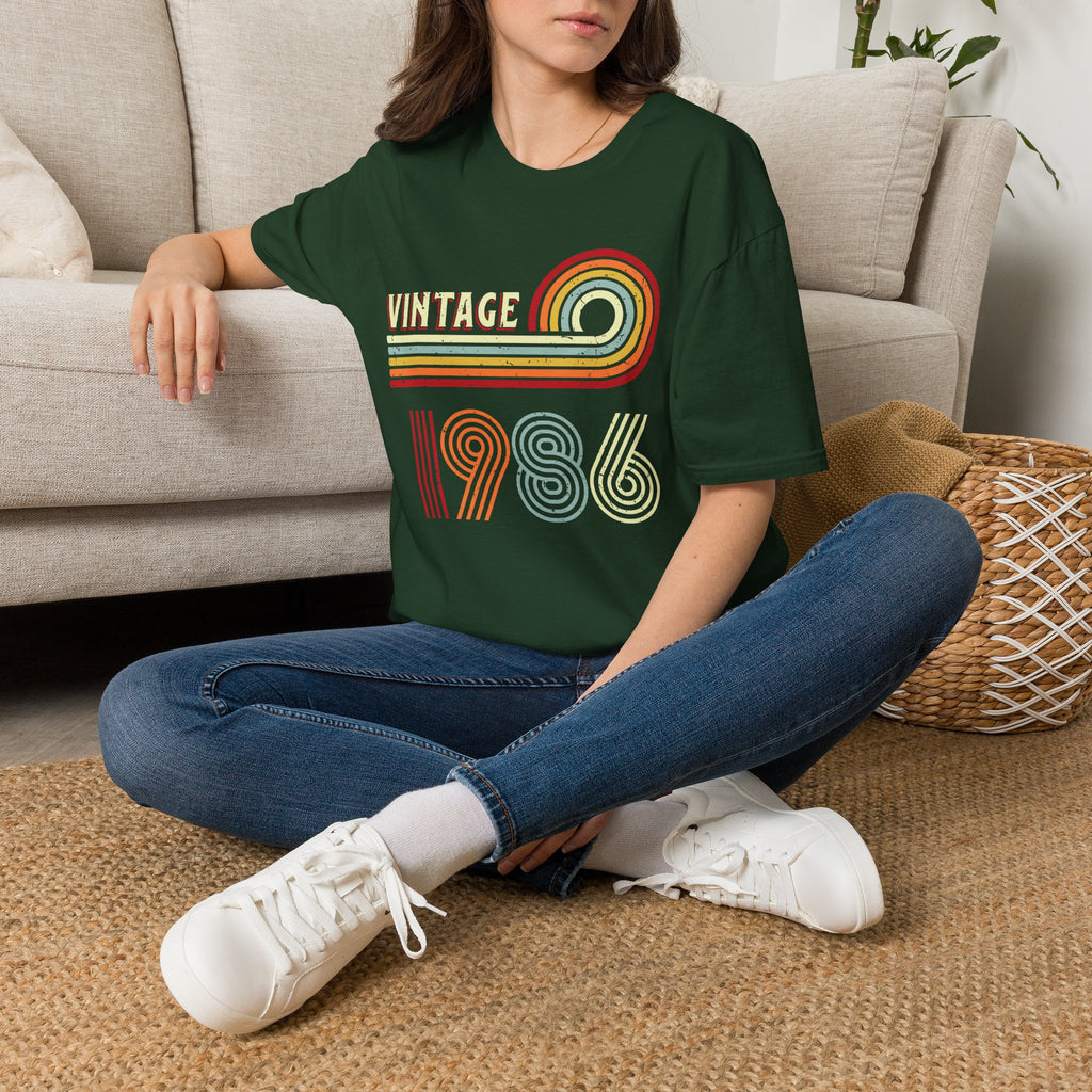 Turning 40 Vintage 1986 Retro Striped Unisex T-Shirt Unisex Adult T-shirt Birthday Globally Fulfilled