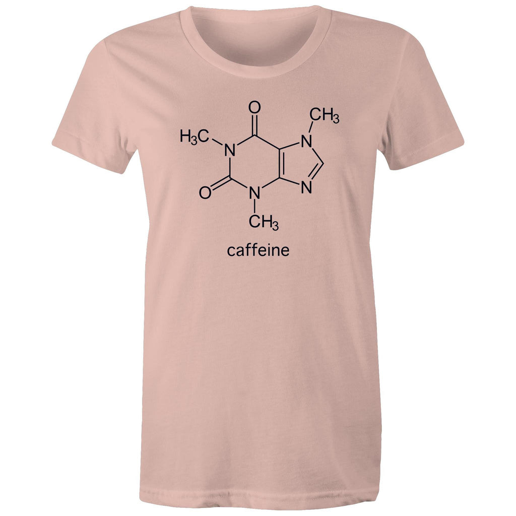 Caffeine Molecule - Womens T-shirt Pale Pink Womens T-shirt Coffee Printed In Australia Science