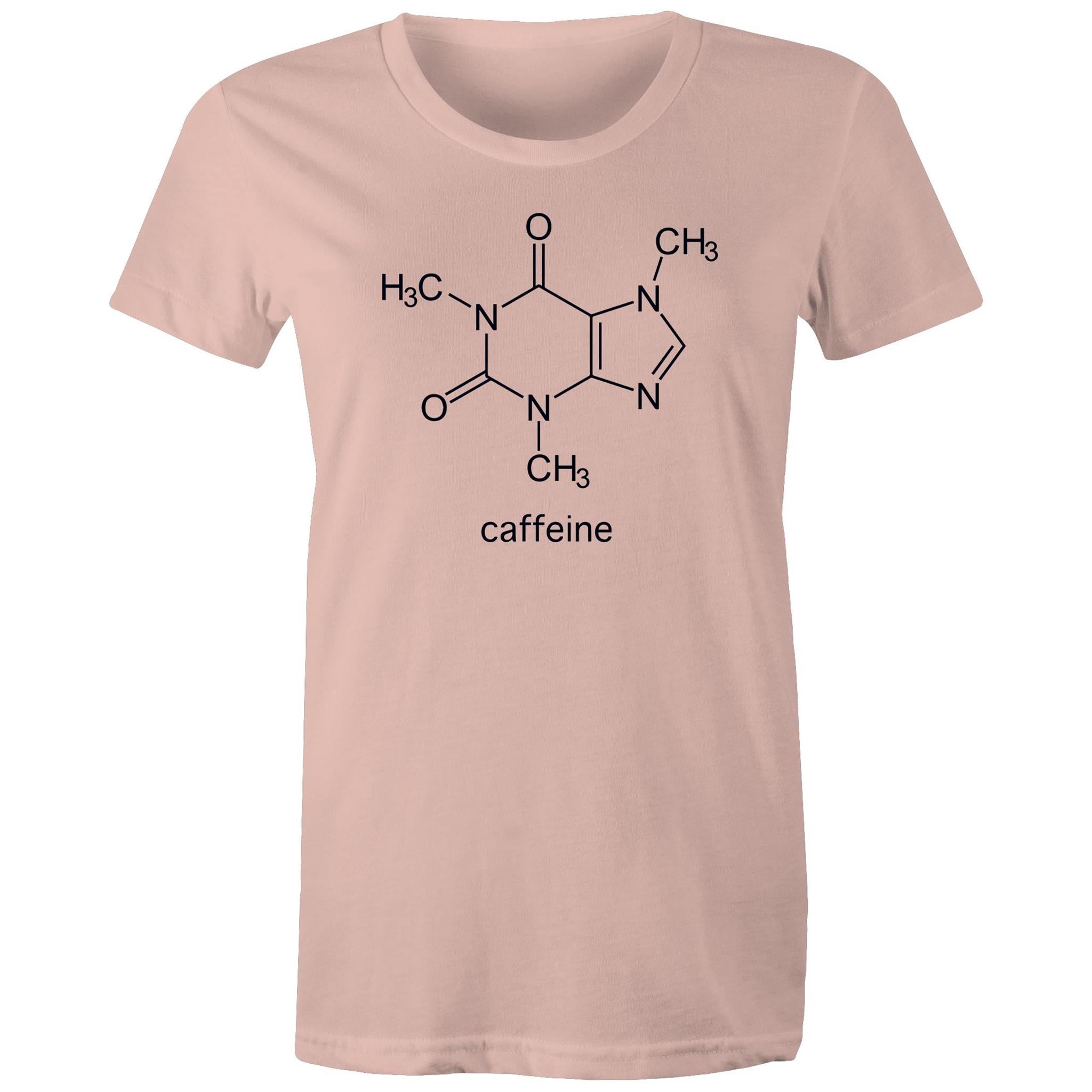 Caffeine Molecule - Womens T-shirt Pale Pink Womens T-shirt Coffee Printed In Australia Science