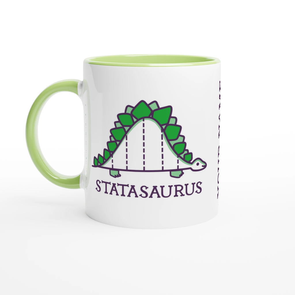 Personalised - Statasaurus - White 11oz Ceramic Mug with Colour Inside Ceramic Green Personalised 11oz Mug animal customise Globally Fulfilled Maths personalise Science