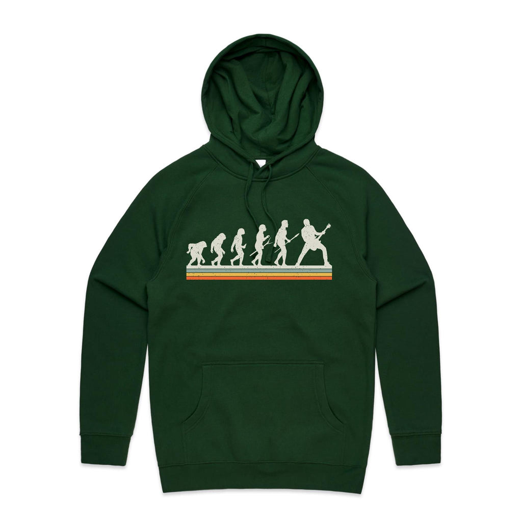 Guitar Player Evolution - Mens Hoodie Forest Green Mens Hoodie Music Printed In Australia