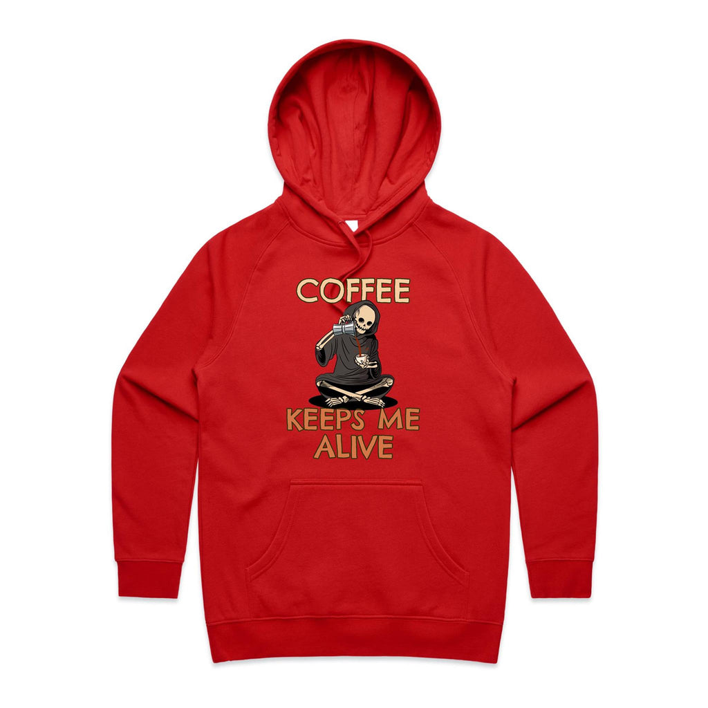 Coffee Keeps Me Alive, Skeleton - Womens Hoodie Red Womens 2XL Womens Hoodie Coffee Printed In Australia