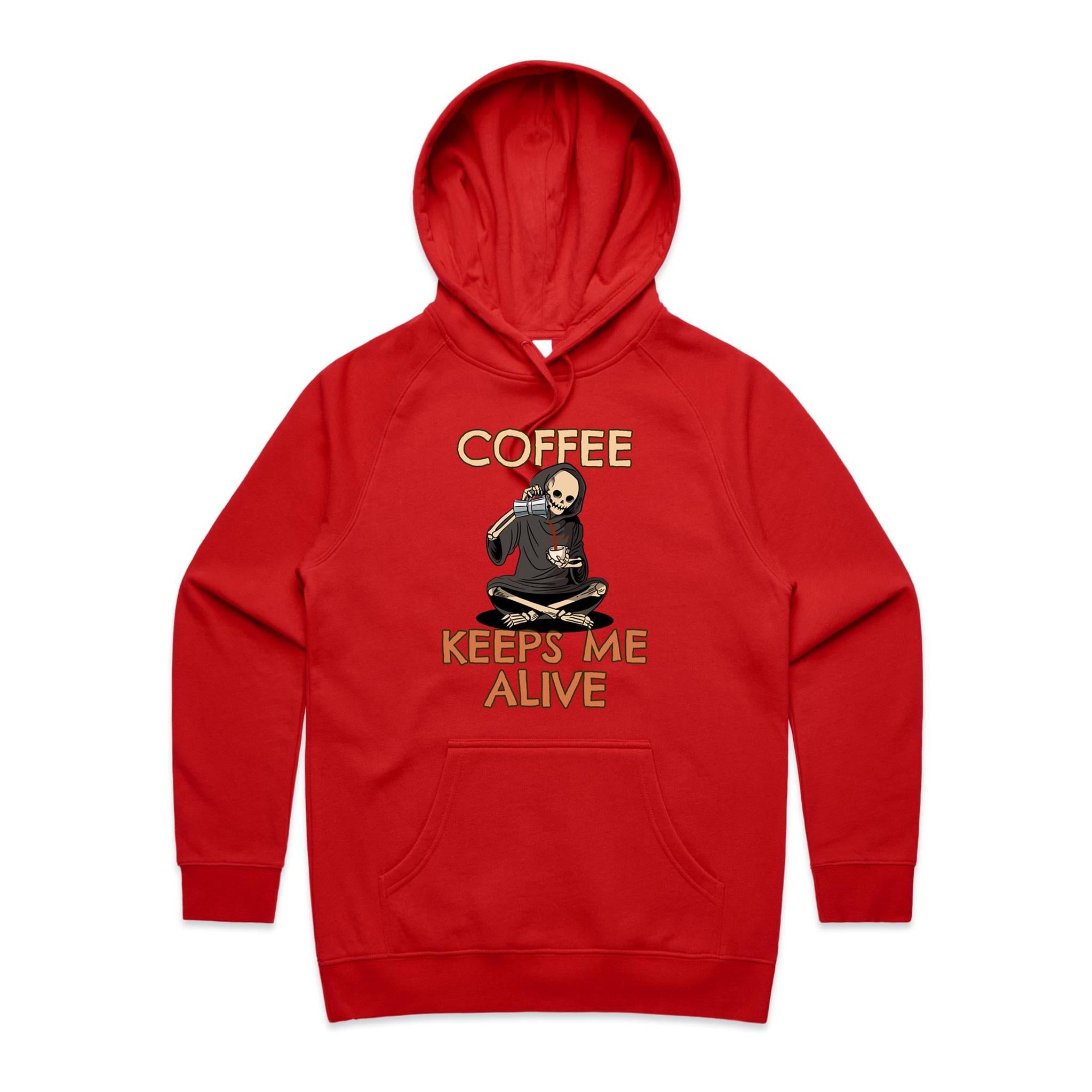 Coffee Keeps Me Alive, Skeleton - Womens Hoodie Red Womens 2XL Womens Hoodie Coffee Printed In Australia