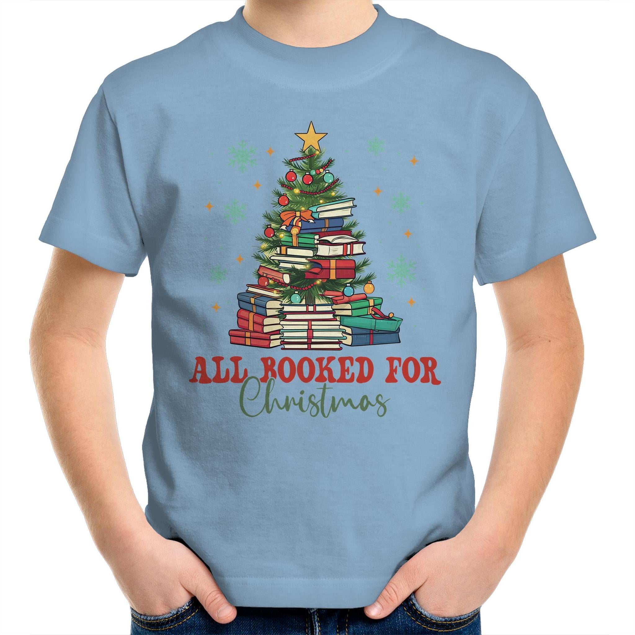 All Booked For Christmas - Kids Youth T-Shirt Carolina Blue Kids Christmas T-shirt Christmas Printed In Australia