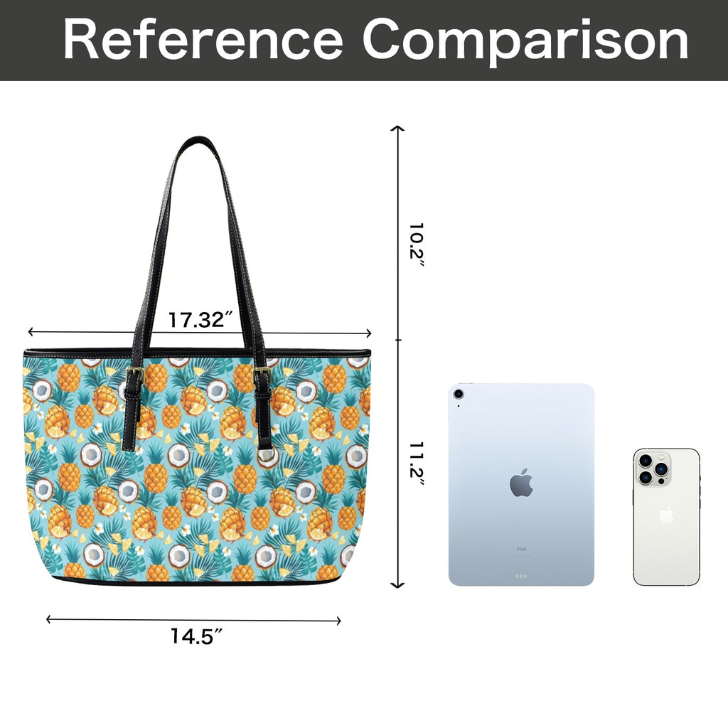 Pineapple Coconut PU Leather Tote Bag Large Leather Tote Bag-Large Food Printed Offshore