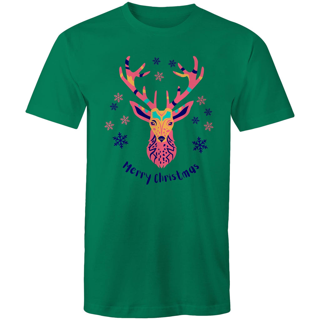 Christmas Deer - Mens T-Shirt Kelly Green Mens Christmas T-shirt Christmas Printed In Australia