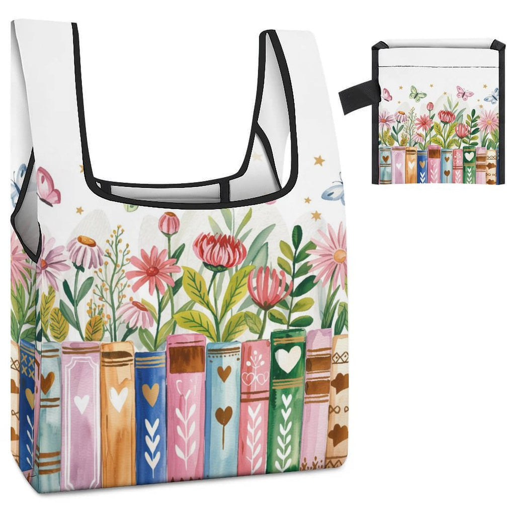 Books And Flowers - Collapsible Shopping Bag