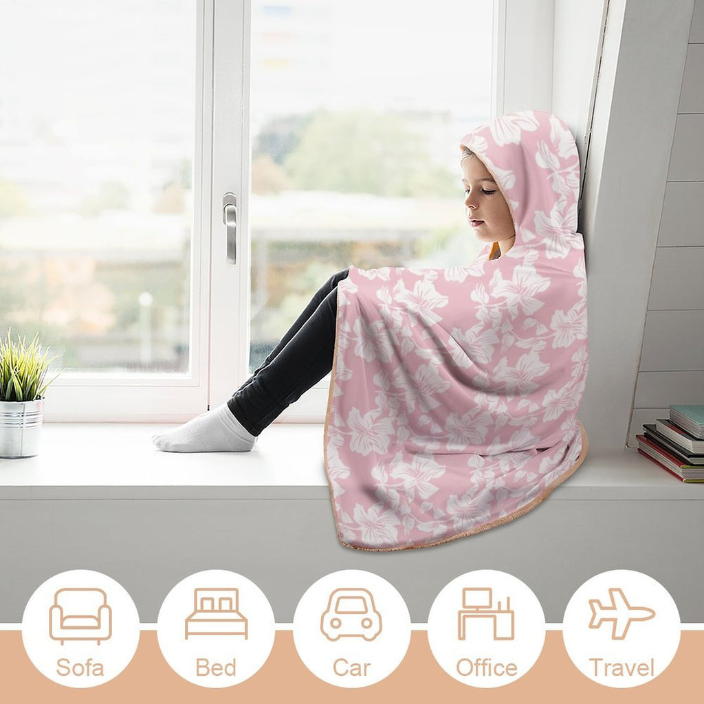 Pink Hawaiian Floral Kids Hooded Blanket 100cm x 130cm Kids Hooded Blanket Plants Printed Offshore