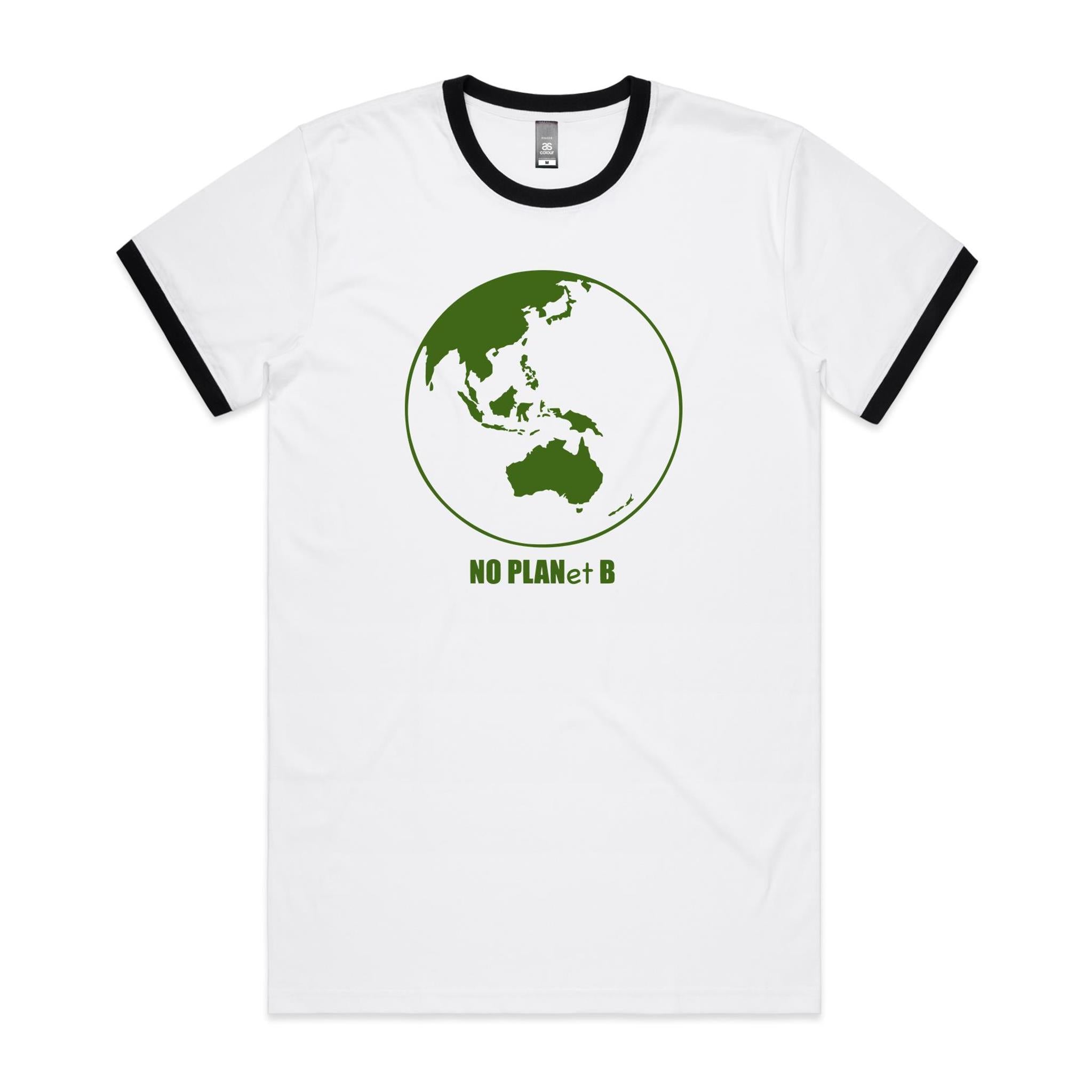 No Planet B, Earth - Staple Ringer Tee White Black Ringer T-Shirt Environment Printed In Australia
