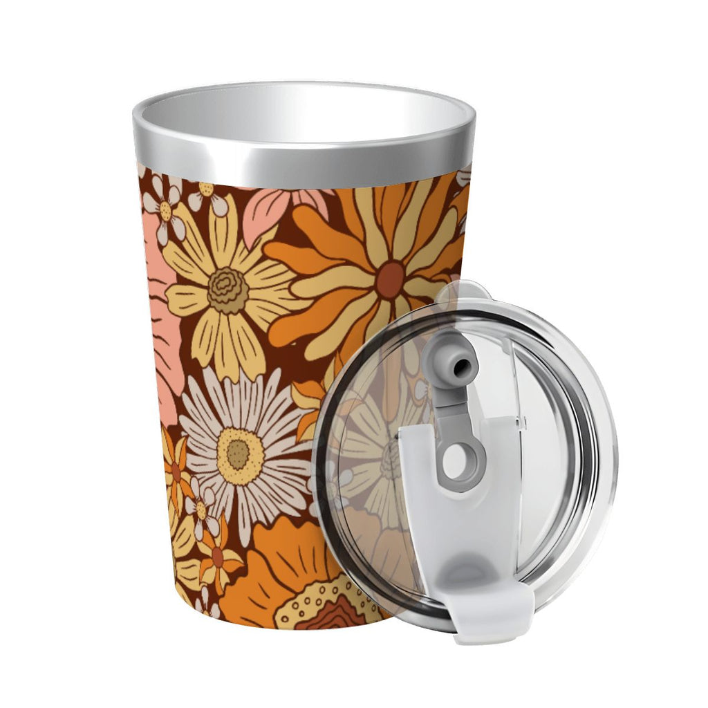 Orange Retro Floral Small Stainless Steel Travel Mug Cup 12oz/350ml