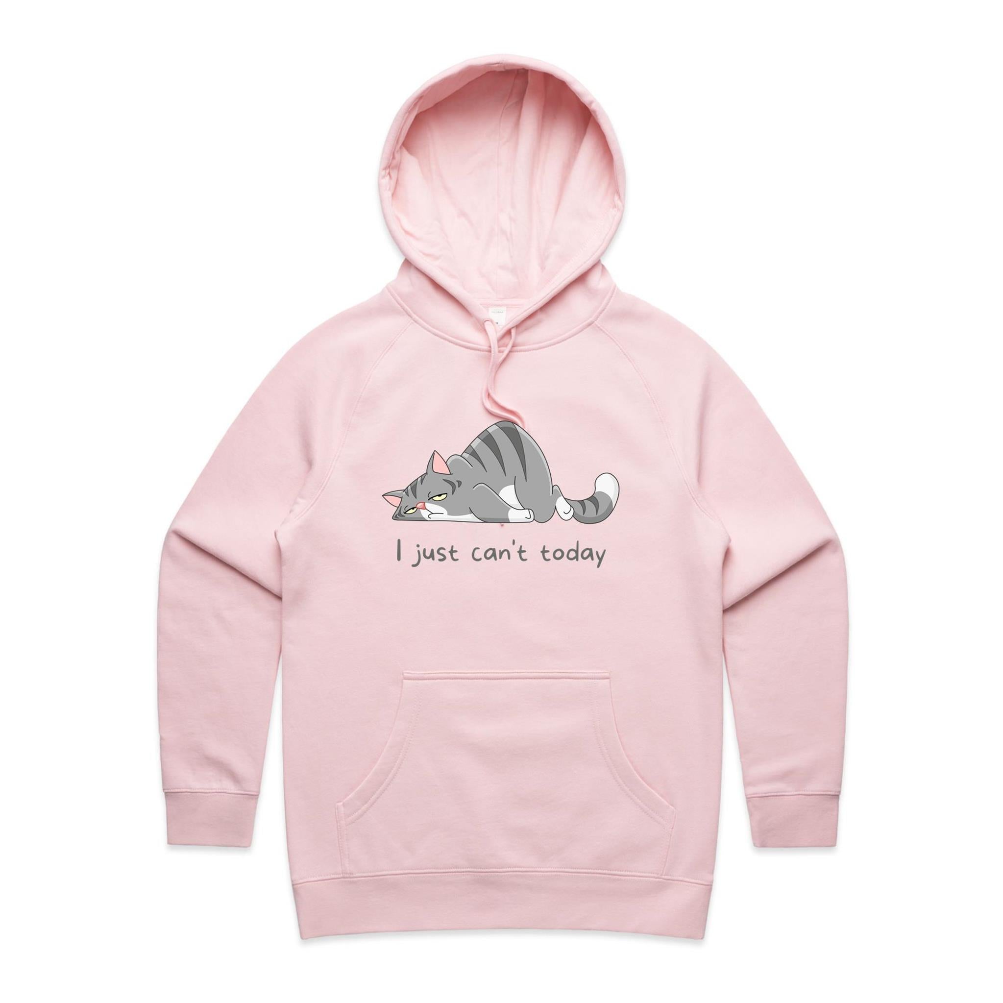 I Just Can't Today, Cat - Womens Hoodie Pink Womens Hoodie animal Printed In Australia