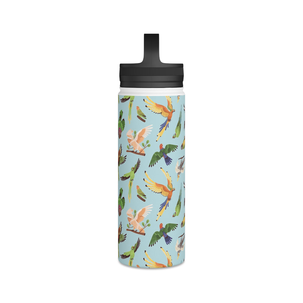 Parrots, Beautiful Colourful Birds Stainless Steel Water Bottle, Handle Lid Stainless Steel Water Bottle With Handle Lid Birds Globally Fulfilled