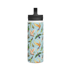 Parrots, Beautiful Colourful Birds Stainless Steel Water Bottle, Handle Lid Stainless Steel Water Bottle With Handle Lid Birds Globally Fulfilled