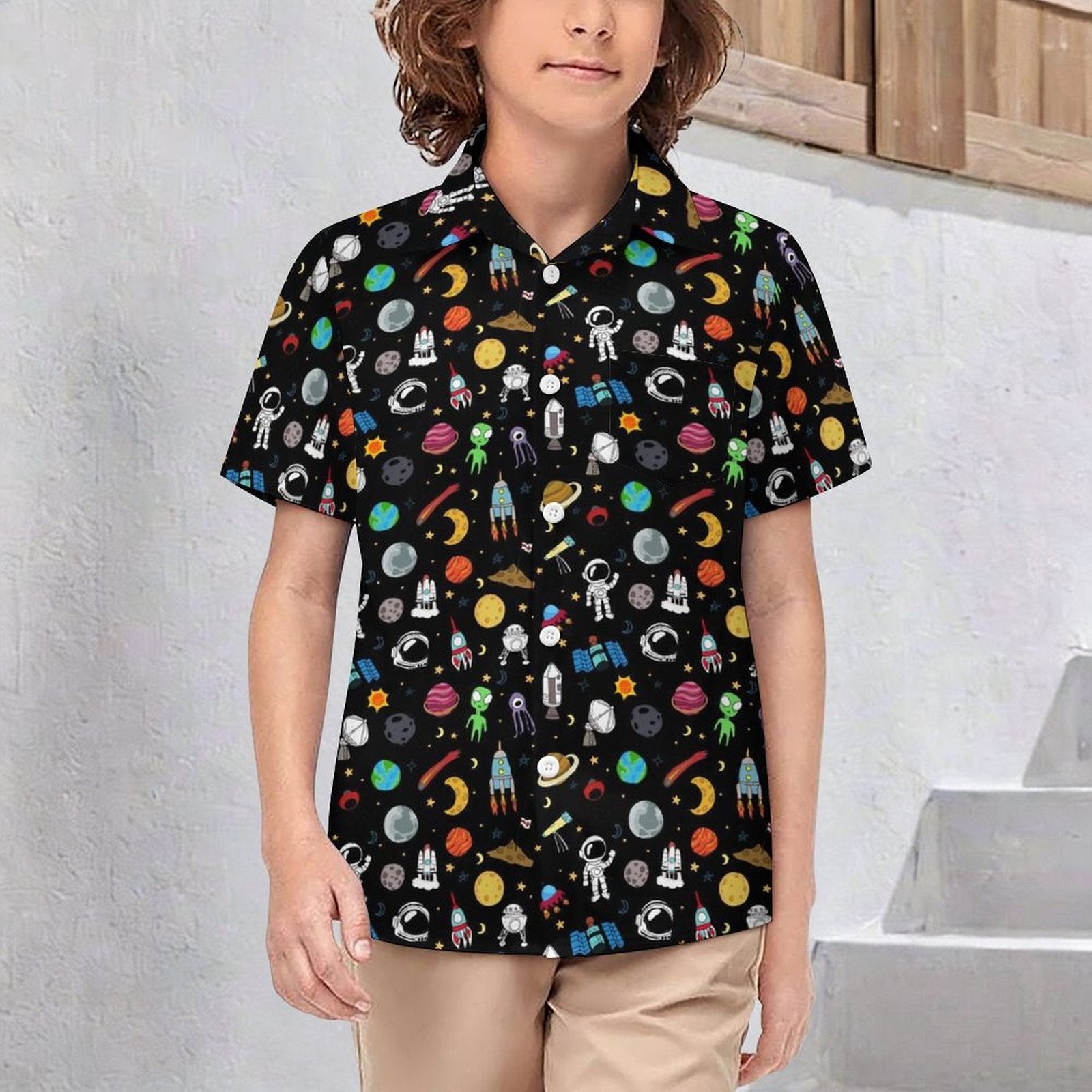 Kids Space Kids Youth Short Sleeve Button Up Shirt