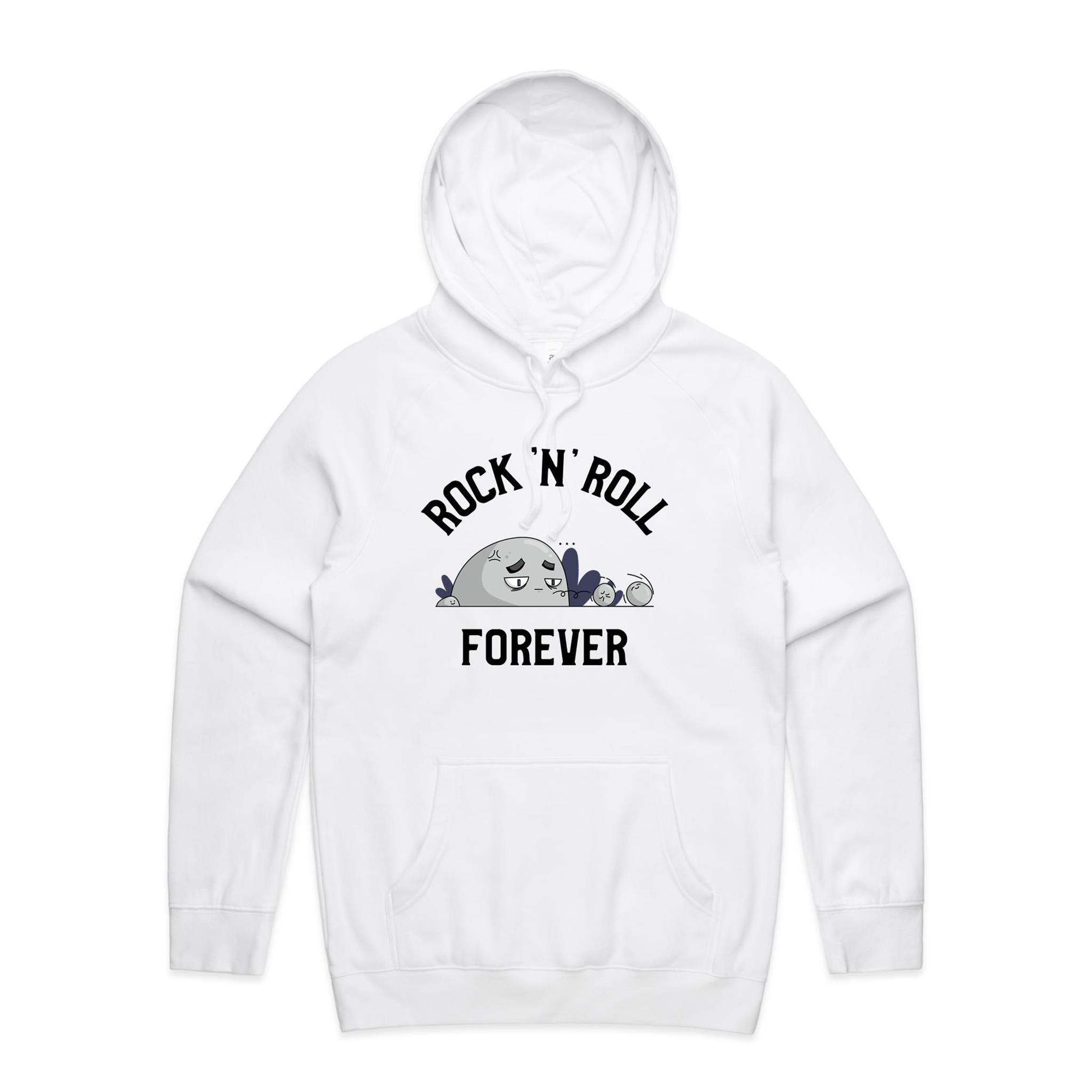 Rock And Roll Forever - Mens Hoodie White Mens Hoodie Music Printed In Australia
