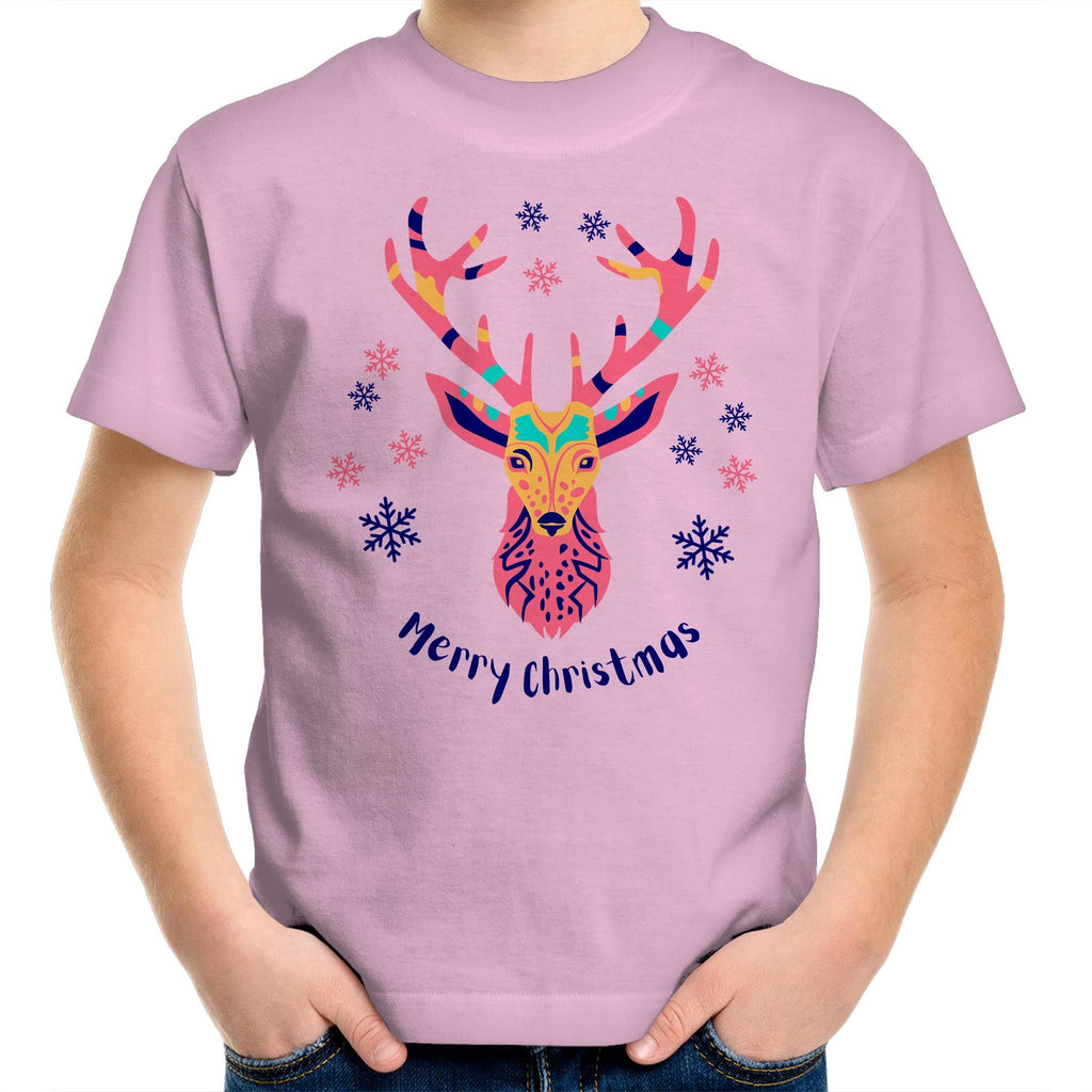 Christmas Deer - Kids Youth T-Shirt Pink Kids Christmas T-shirt Christmas Printed In Australia