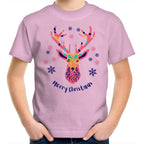 Christmas Deer - Kids Youth T-Shirt Pink Kids Christmas T-shirt Christmas Printed In Australia