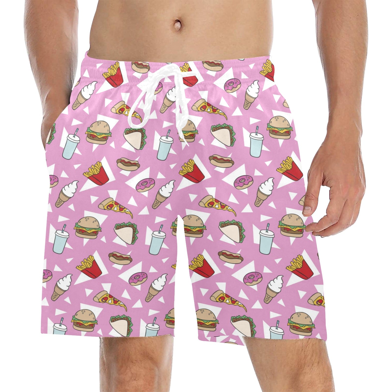 Fast Food - Men's Mid-Length Beach Shorts 5XL Men's Mid-Length Beach Shorts Food Printed Offshore