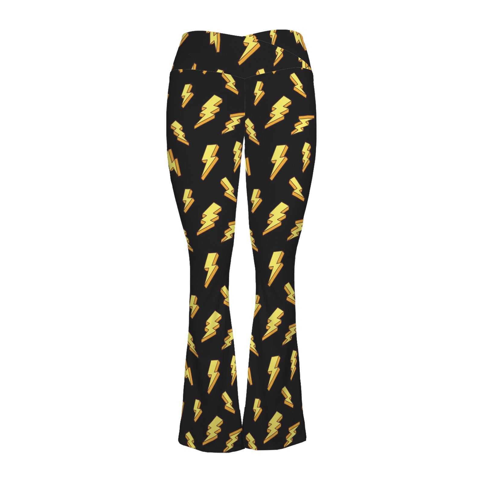 Lightning Bolts High Waist Crossover Tummy Control Flare Leggings High Waist Flare Leggings comic Printed Offshore