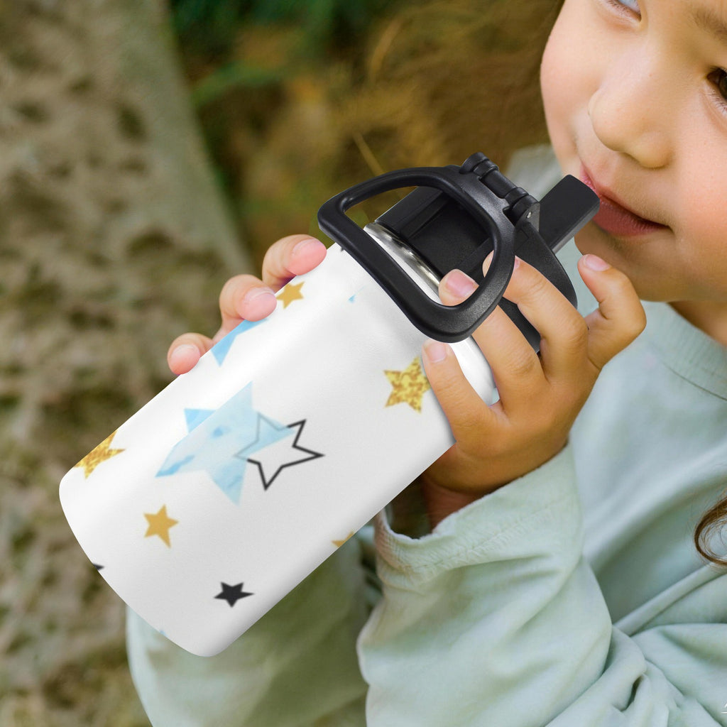 Stars In Blue And Gold 12oz Kids Water Bottle with Straw Lid