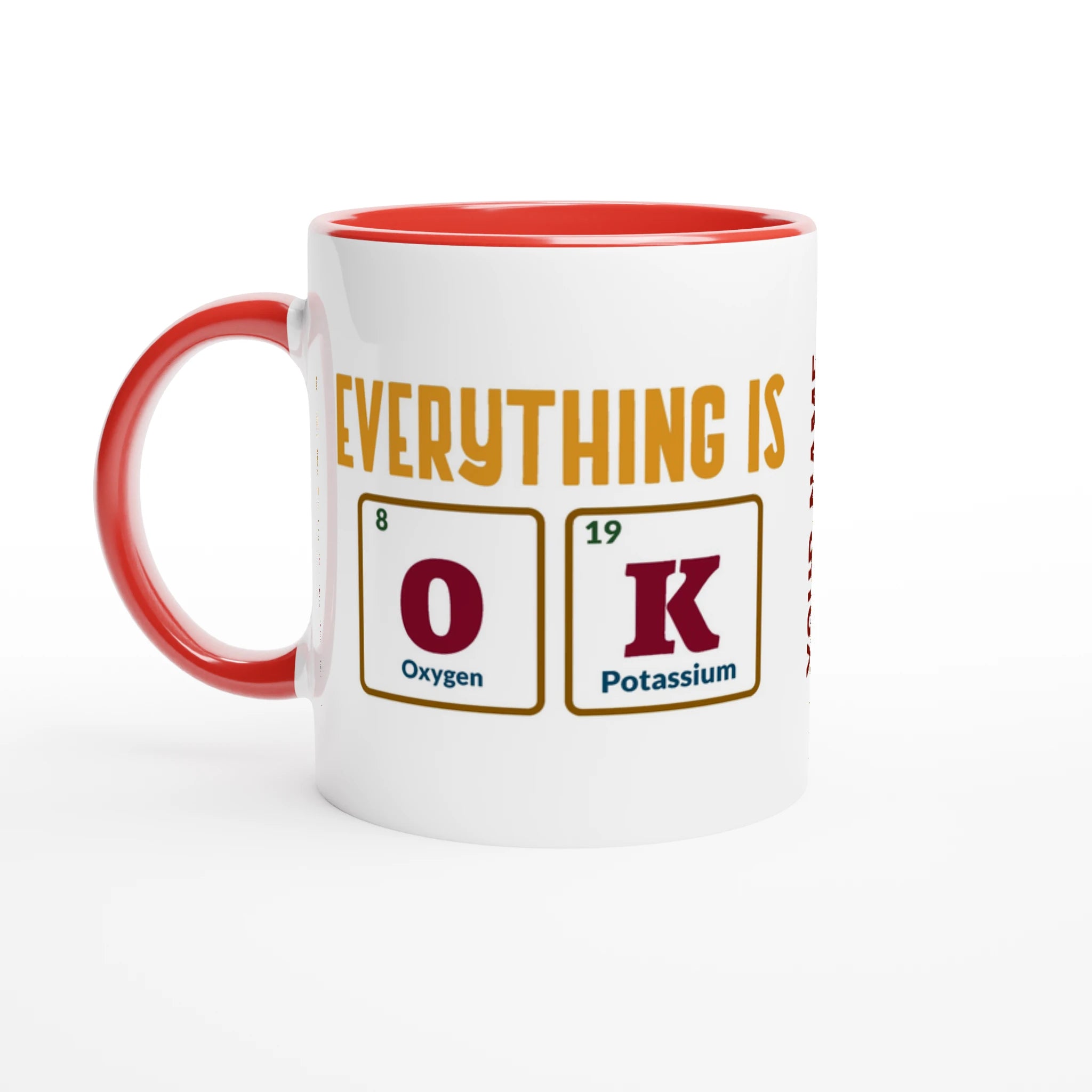 Personalise - Everything Is OK, Periodic Table - White 11oz Ceramic Mug Ceramic Red Personalised Mug customise Globally Fulfilled personalise Science