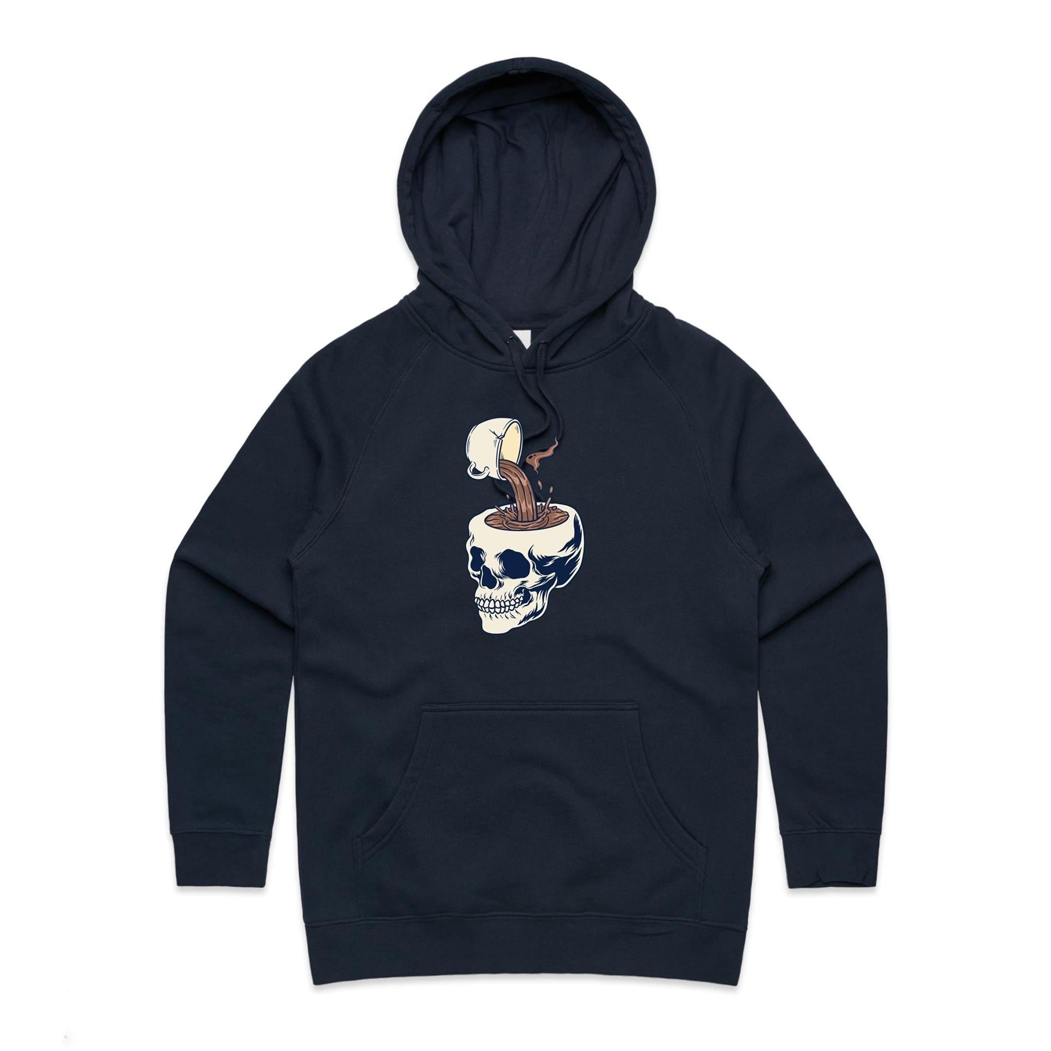 Coffee Skull - Womens Hoodie Navy Womens Hoodie Coffee Printed In Australia