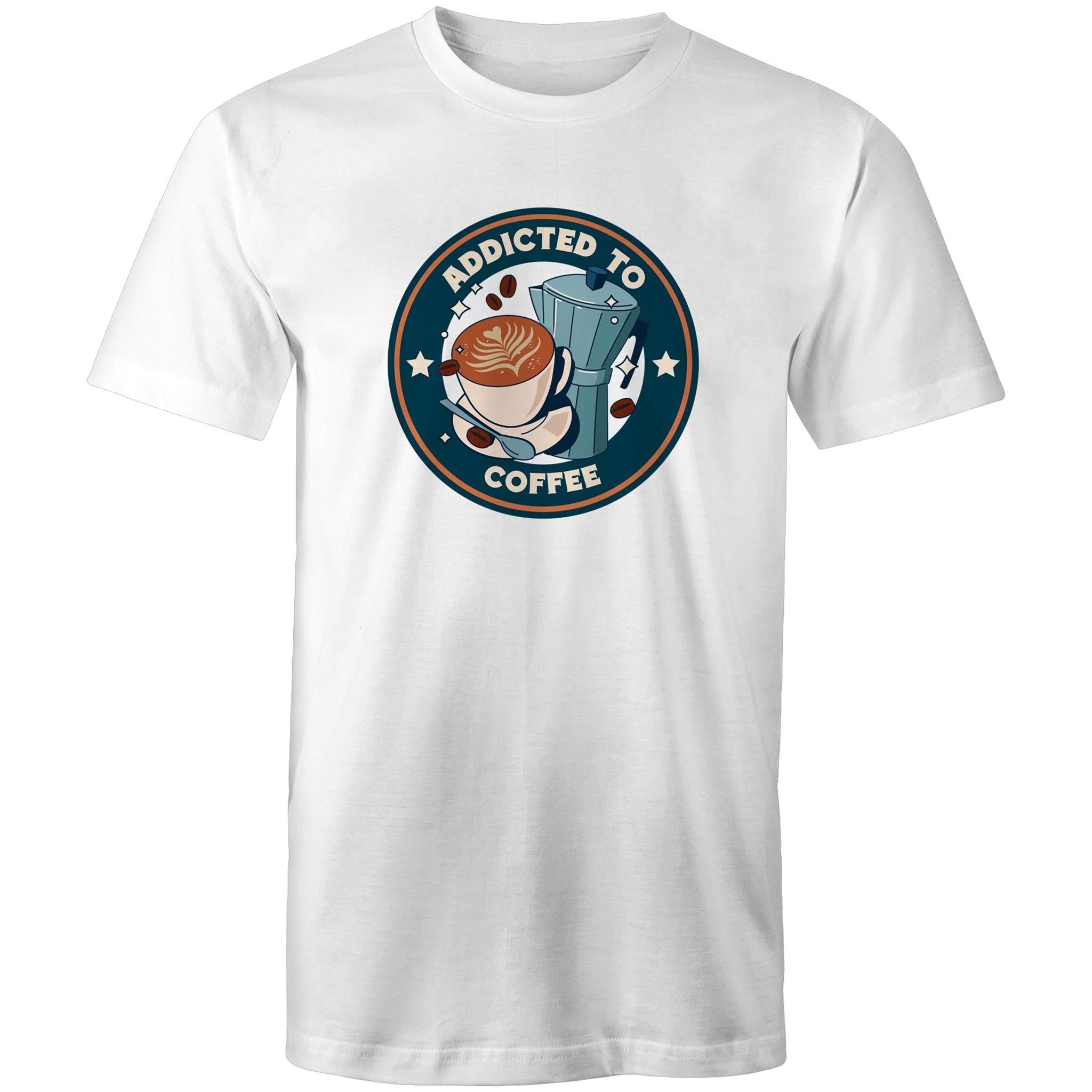 Addicted To Coffee - Mens T-Shirt White Mens T-shirt Coffee Printed In Australia
