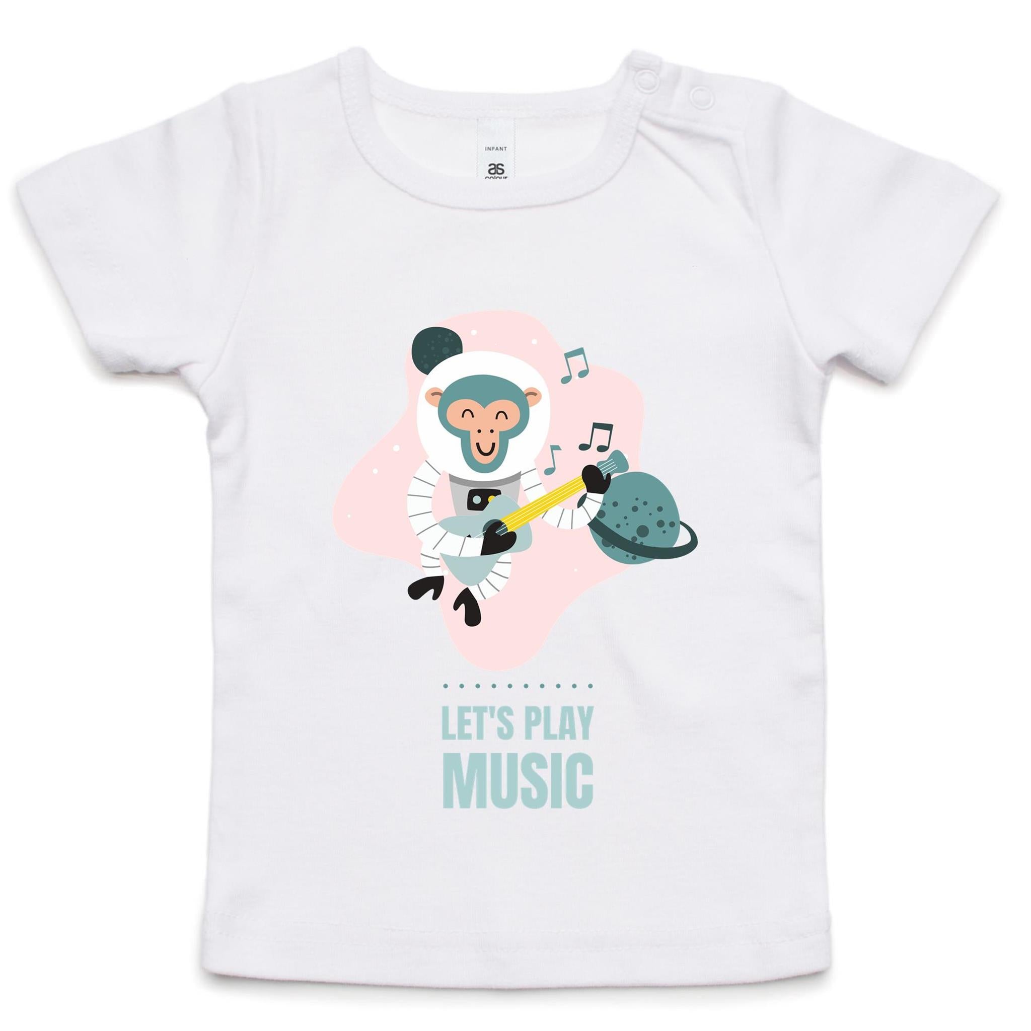 Monkey Astronaut, Let's Play Music - Baby T-shirt White Baby T-shirt Printed In Australia Space