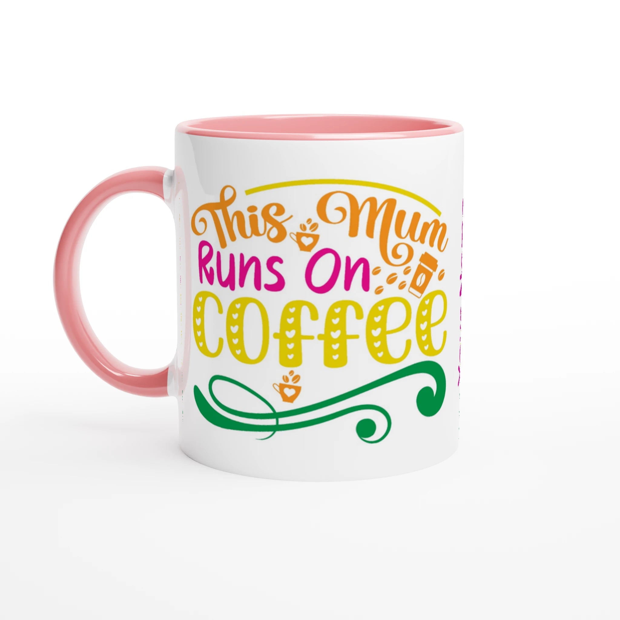 Personalised - This Mum Runs On Coffee - 11oz Ceramic Mug Ceramic Pink Personalised Mug customise Globally Fulfilled Mum personalise