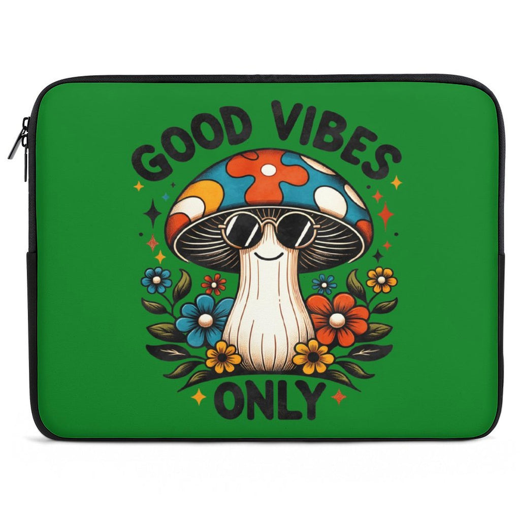 Good Vibes Only, Hippie Mushroom Laptop Sleeve (Multiple Sizes) black Laptop Sleeve Positivity Printed Offshore Retro