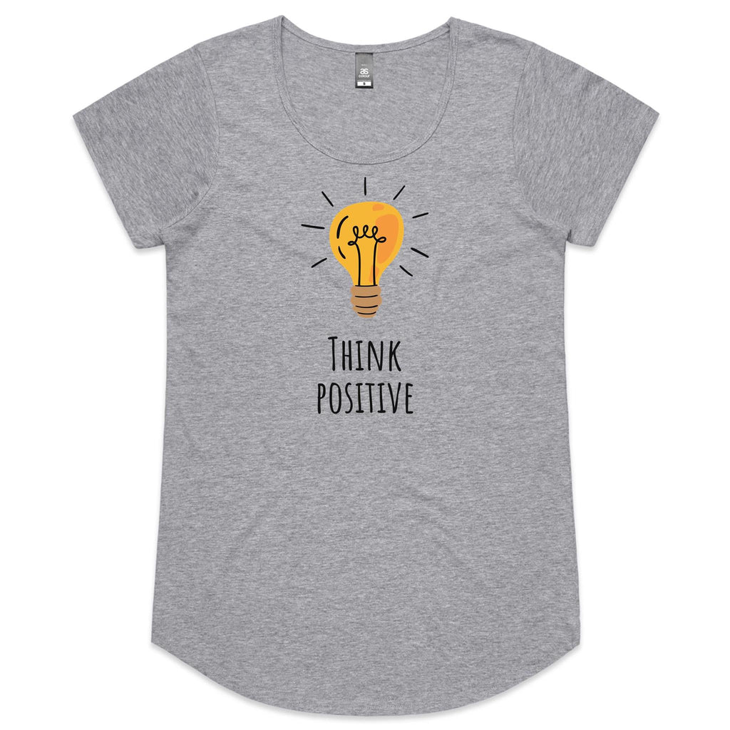 Think Positive - Womens Scoop Neck T-Shirt Grey Marle Womens Scoop Neck T-shirt Positivity Printed In Australia