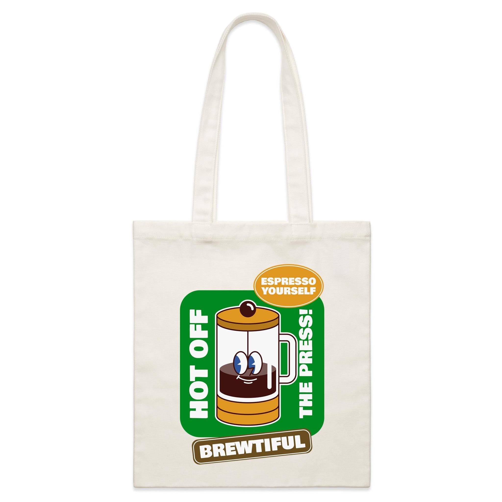 Brewtiful, Coffee Press - Parcel Canvas Tote Bag Default Title Small Tote Bag Coffee Printed In Australia