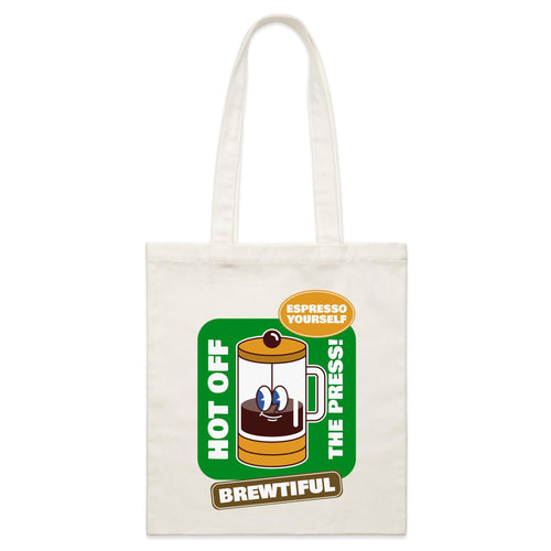 Brewtiful, Coffee Press - Parcel Canvas Tote Bag Default Title Small Tote Bag Coffee Printed In Australia