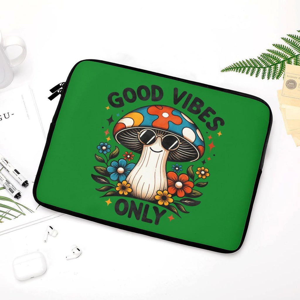 Good Vibes Only, Hippie Mushroom Laptop Sleeve (Multiple Sizes) Laptop Sleeve Positivity Printed Offshore Retro