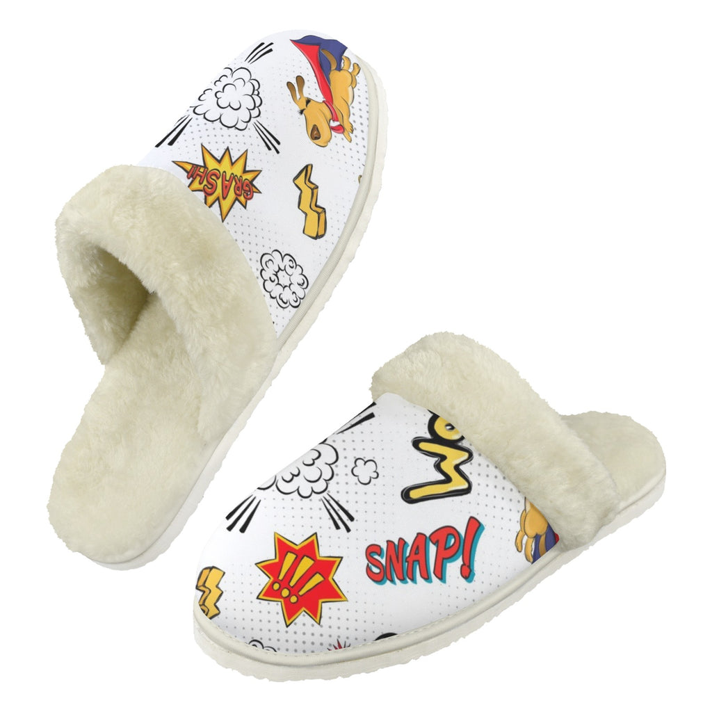 Super Dog Men's Fur Trim Thick-Sole Indoor Slippers 2XL Men's Fur Trimmed Slippers animal comic Printed Offshore