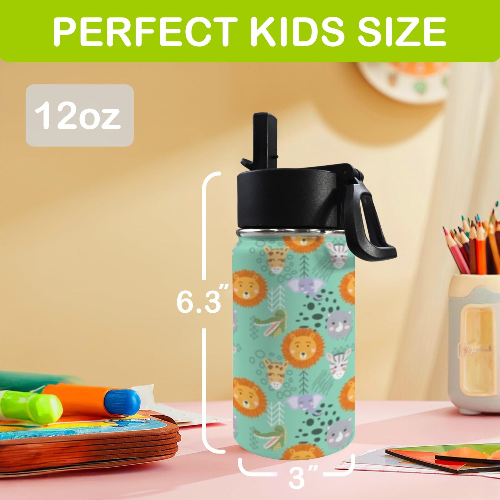Safari Animals 12oz Kids Water Bottle with Straw Lid