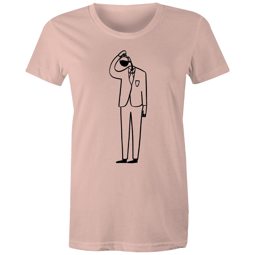Coffee Brain - Womens T-shirt Pale Pink Womens T-shirt Coffee Printed In Australia