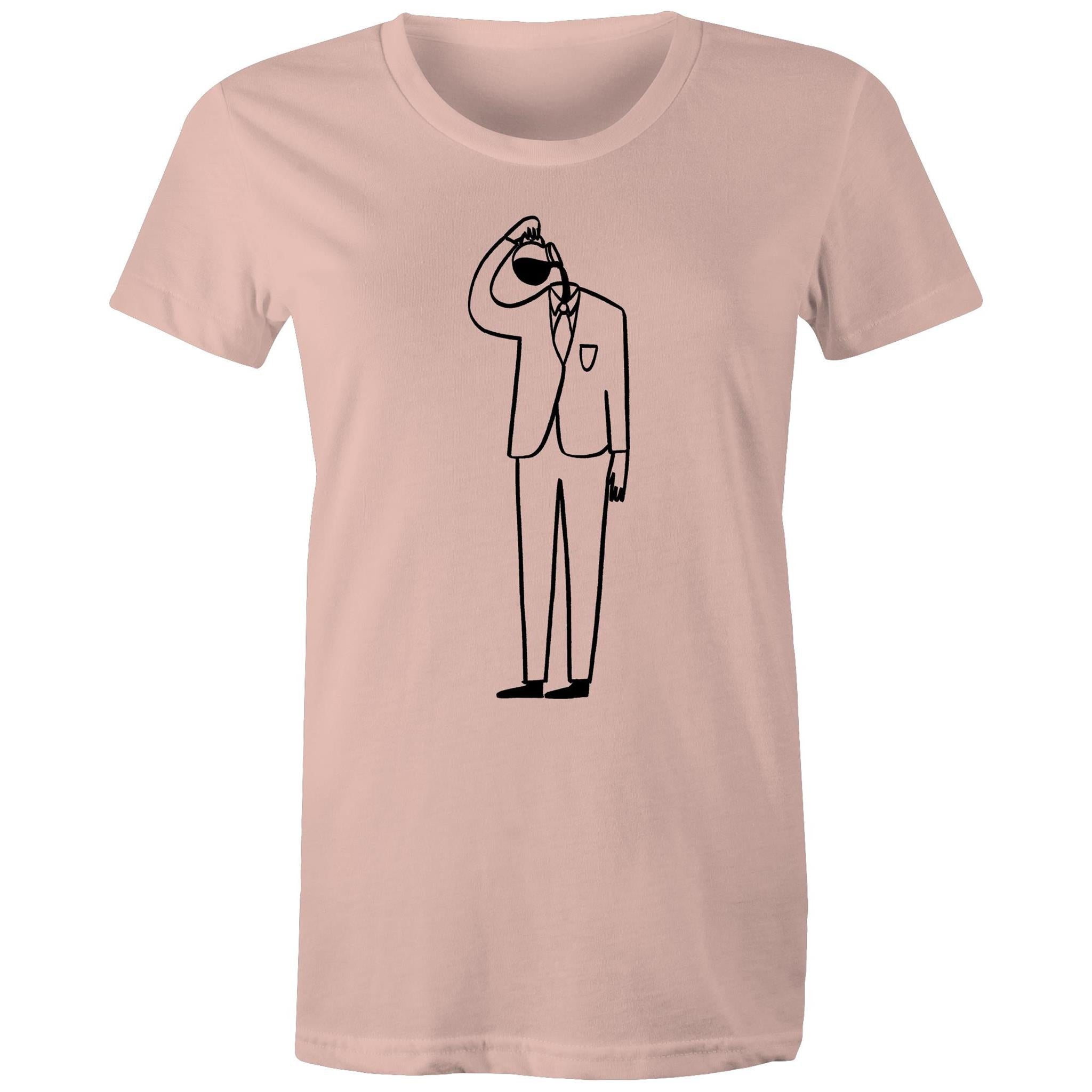 Coffee Brain - Womens T-shirt Pale Pink Womens T-shirt Coffee Printed In Australia