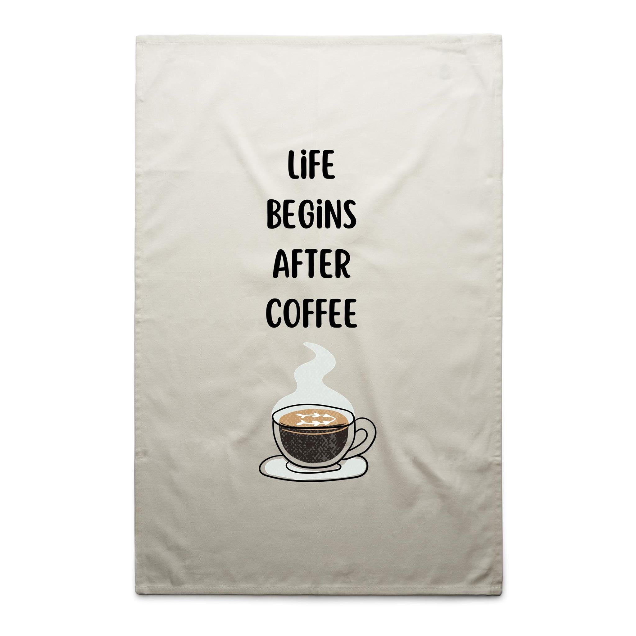 Life Begins After Coffee - AS Colour Tea Towel Cream One Size Tea Towel Coffee Printed In Australia
