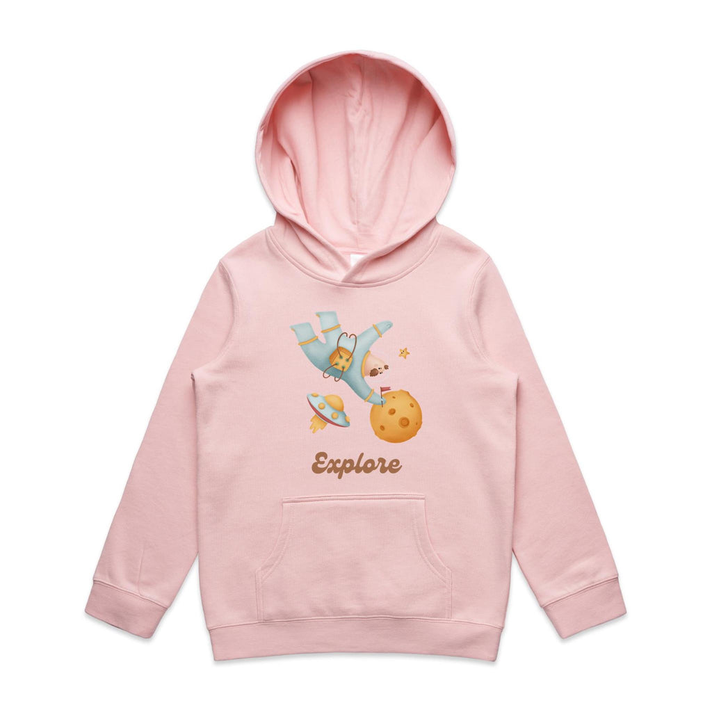 Explore, Astronaut, Space - Kids Hoodie Pink Kids Hoodie Printed In Australia