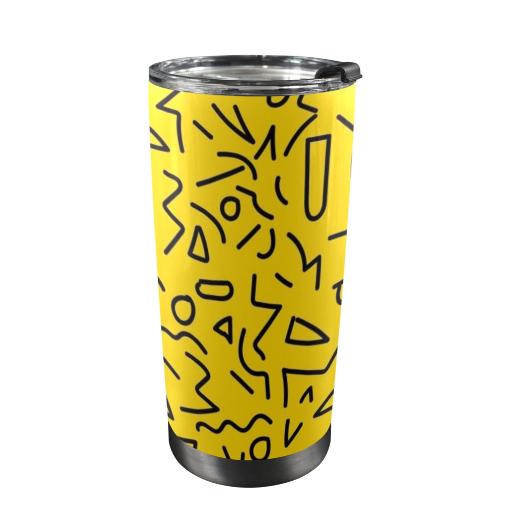 Black Squiggle On Yellow - 20oz Mobile Tumbler with Lid (Black Lock)